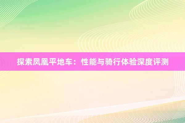 探索凤凰平地车：性能与骑行体验深度评测